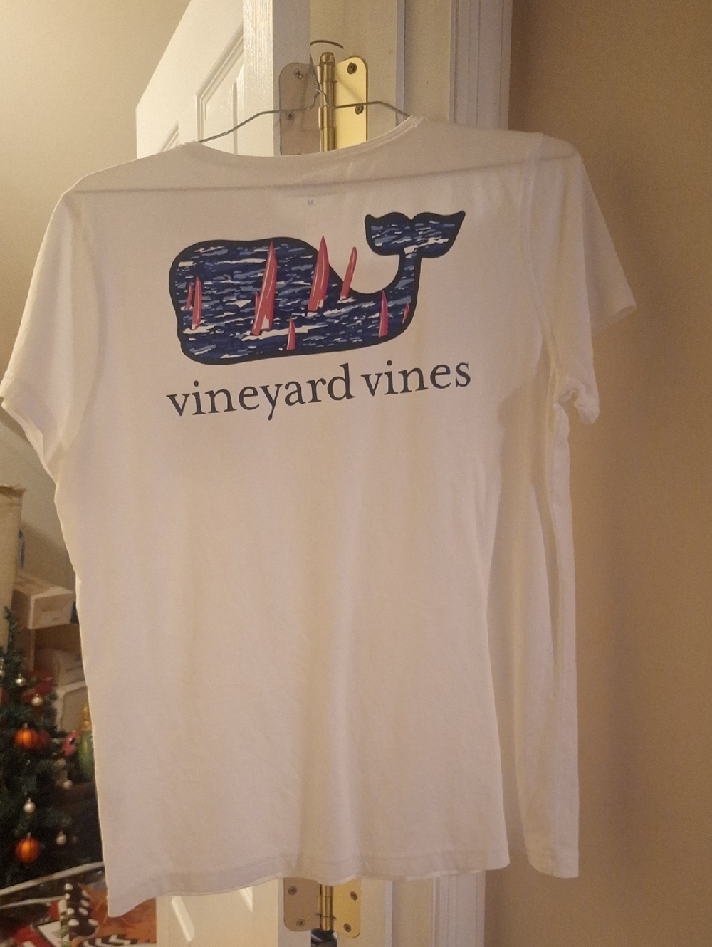 Vineyard Vines White Tee with Navy Whale and Pink Sails